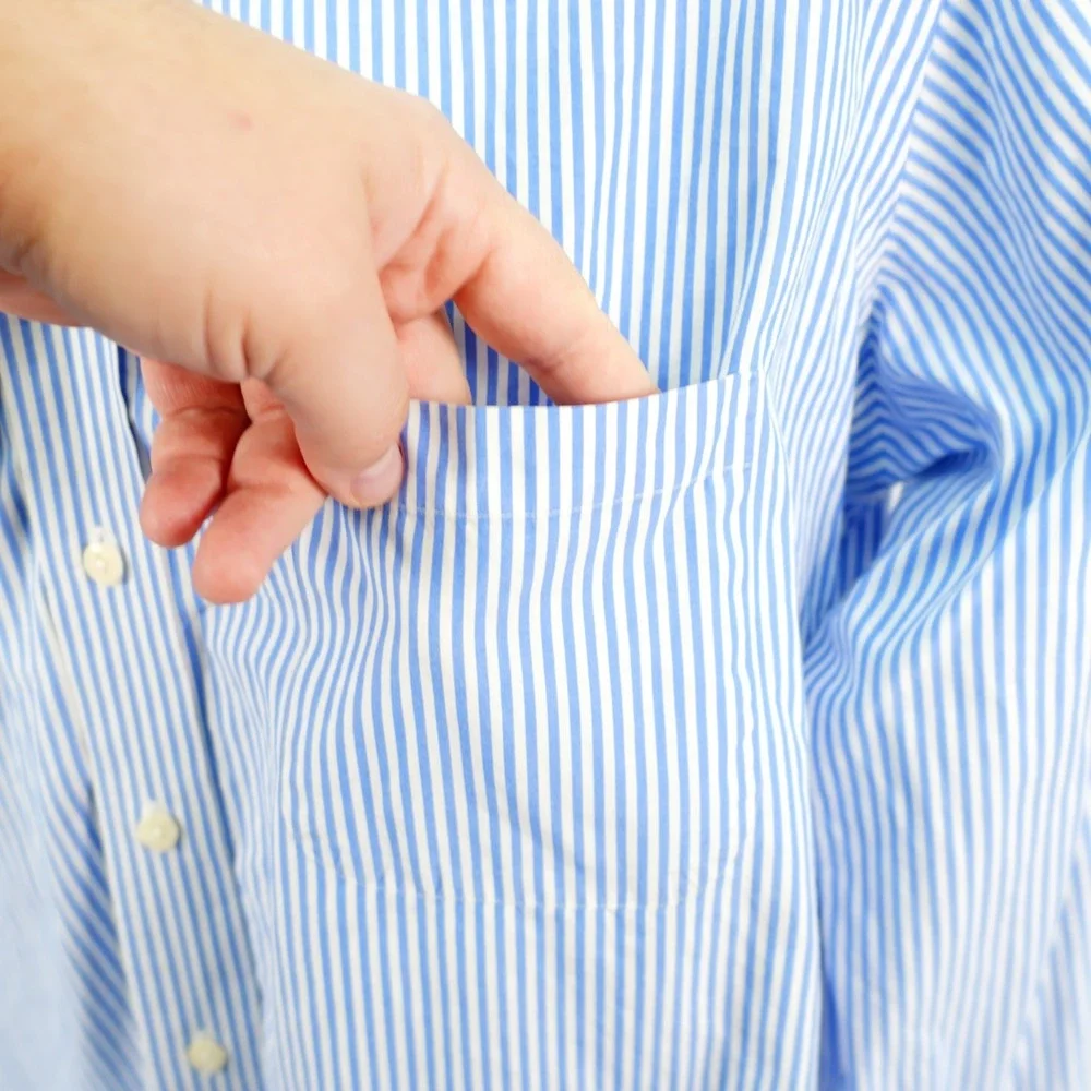 Paul Fredrick Blue White Finest 80's Ply Cotton Broadcloth Button Down -17.5/36-